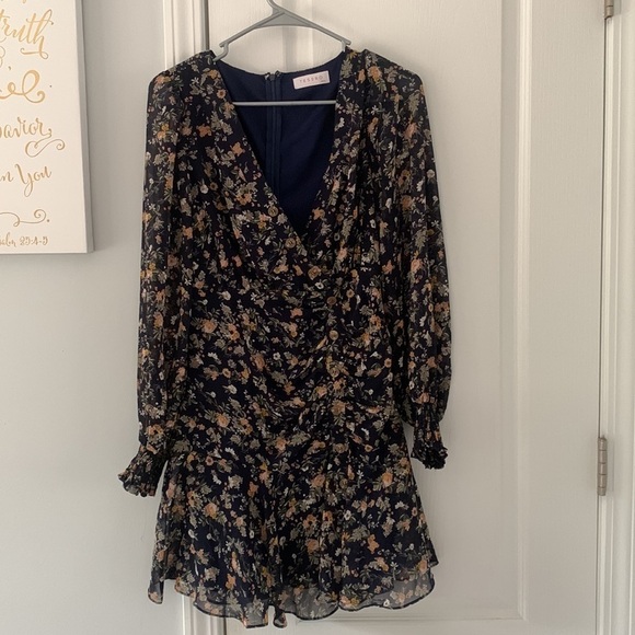 Tesoro ruched navy‎ orange dress buttons mini long sleeves size S party summer - Picture 1 of 16